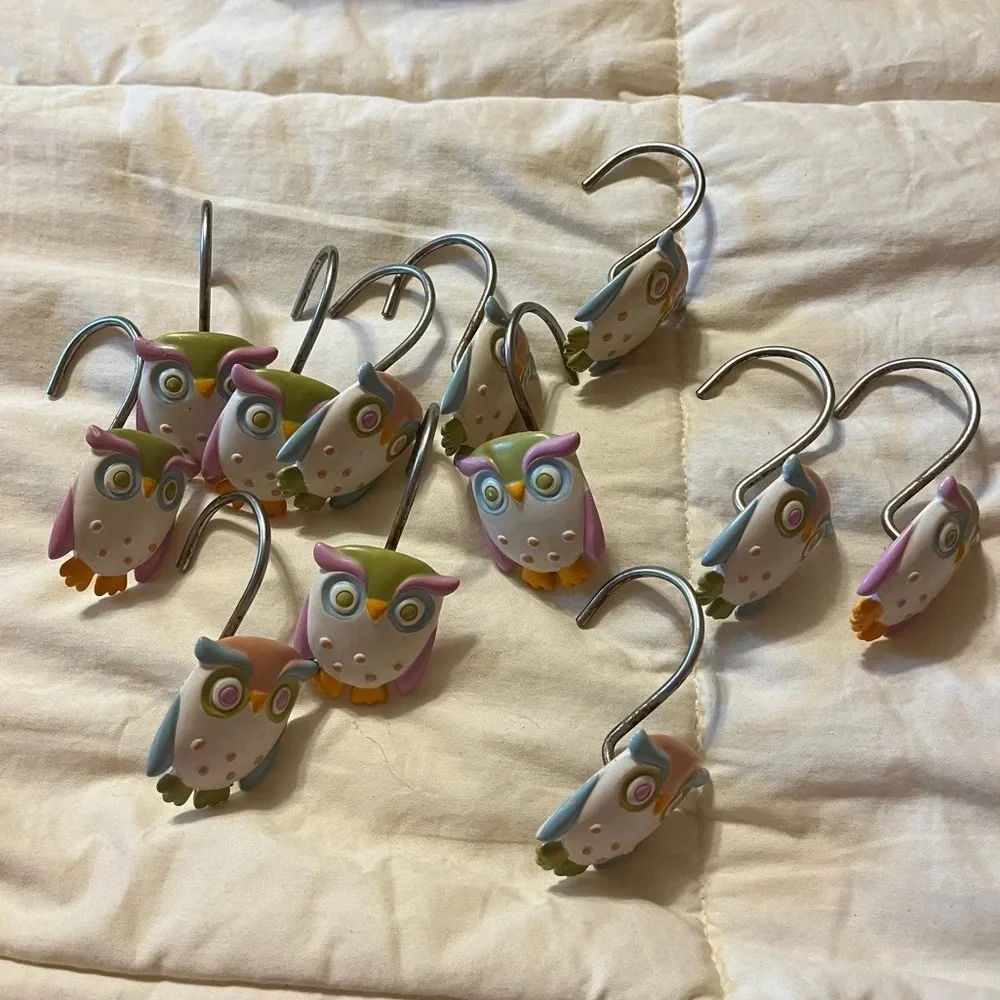 Unique Blue & Purple Owl Shower Curtain Hooks